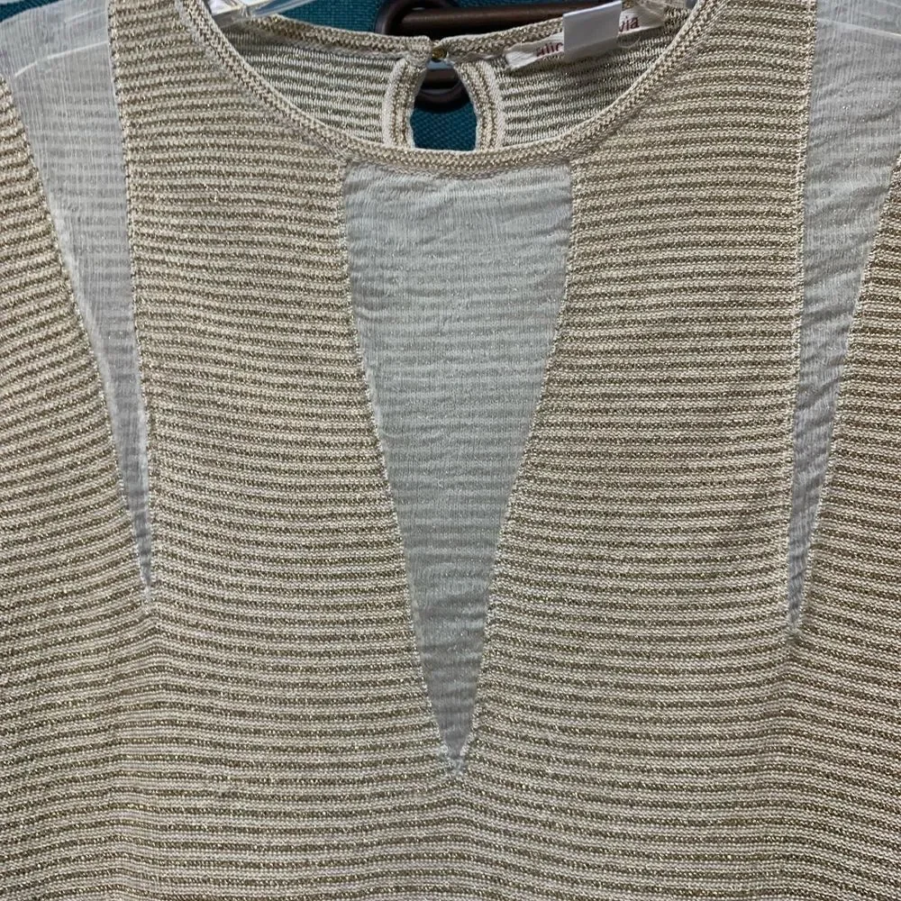 Alice + Olivia Cream with Gold/Metallic Stripes Mesh Sweater Size Large - Picture 4 of 5